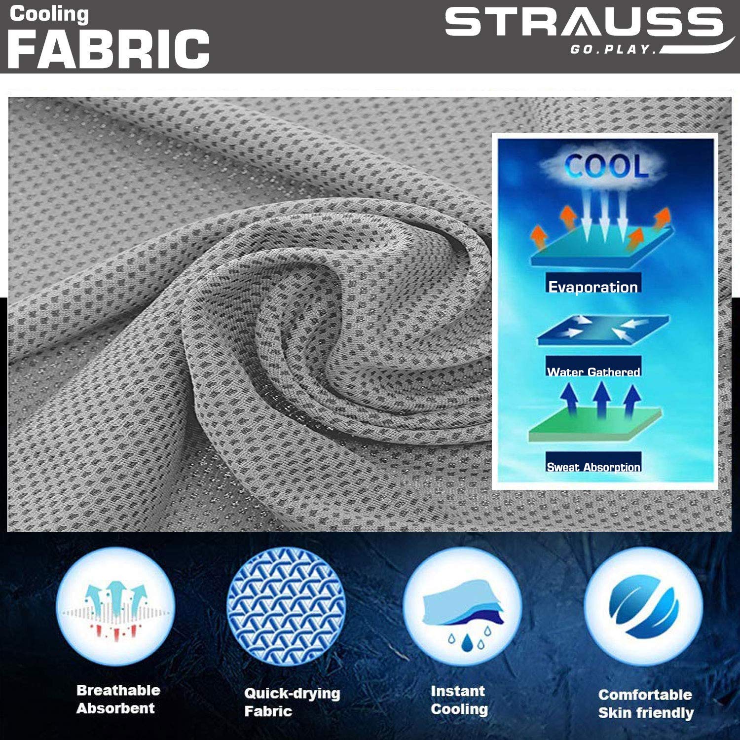 STRAUSS Cooling Towel, 80 cm, (Blue)