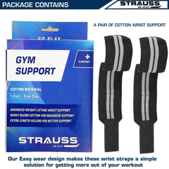 STRAUSS WL Cotton Wrist Supporter with Thumb Loop Straps & Closures for Gym, Workouts & Strength Training| Adjustable & Breathable with Powerful Velcro & Soft Material,(Black/White)