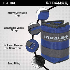 Strauss Adjustable Ankle/Wrist Weights 5 KG X 2 | Ideal for Walking, Running, Jogging, Cycling, Gym, Workout & Strength Training | Easy to Use on Ankle, Wrist, Leg, (Blue)