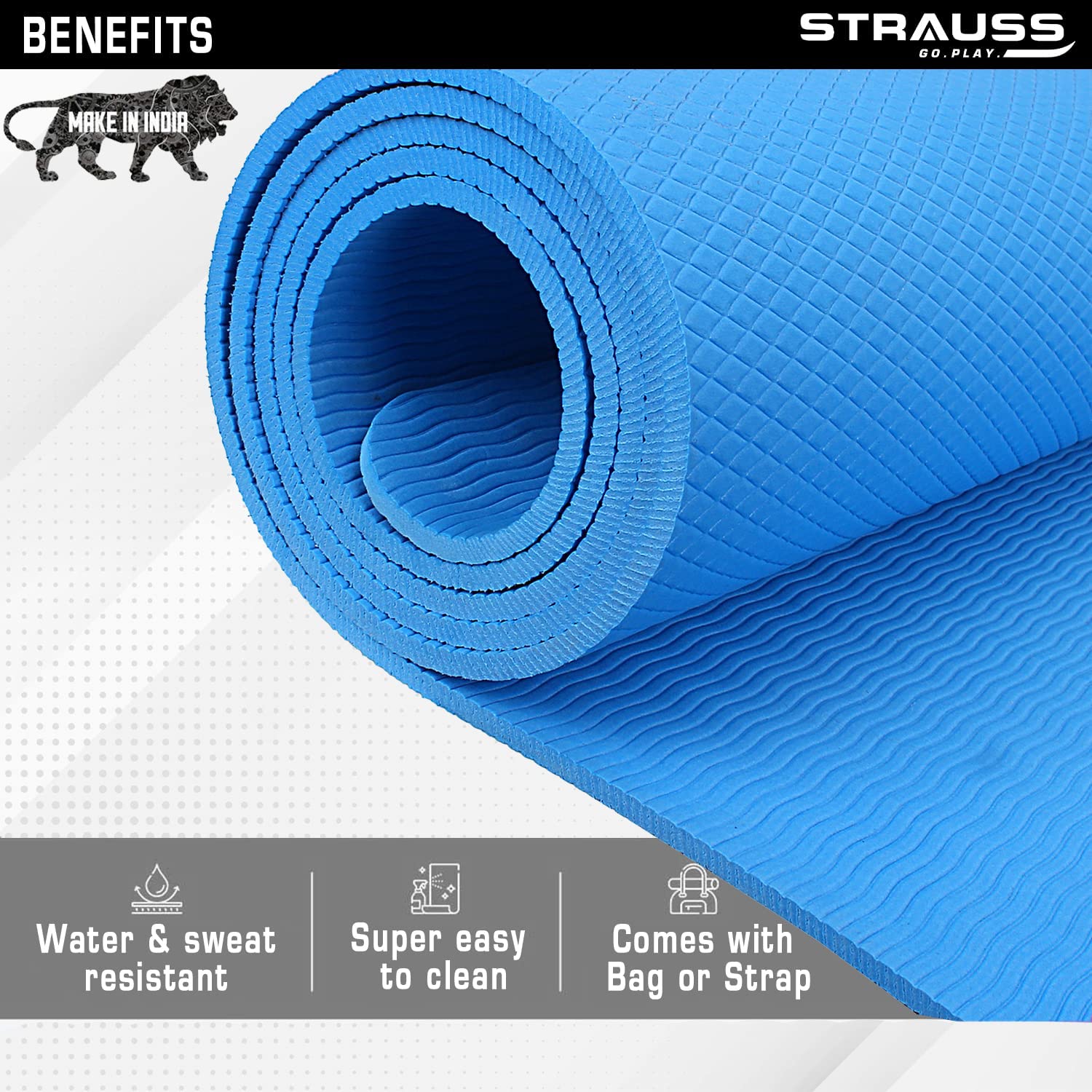 Strauss Anti Skid EVA Yoga Mat with Carry Bag, 6mm, (Sky Blue)
