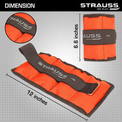 Strauss Adjustable Ankle/Wrist Weights 1 KG X 2 | Ideal for Walking, Running, Jogging, Cycling, Gym, Workout & Strength Training | Easy to Use on Ankle, Wrist, Leg, (Orange)