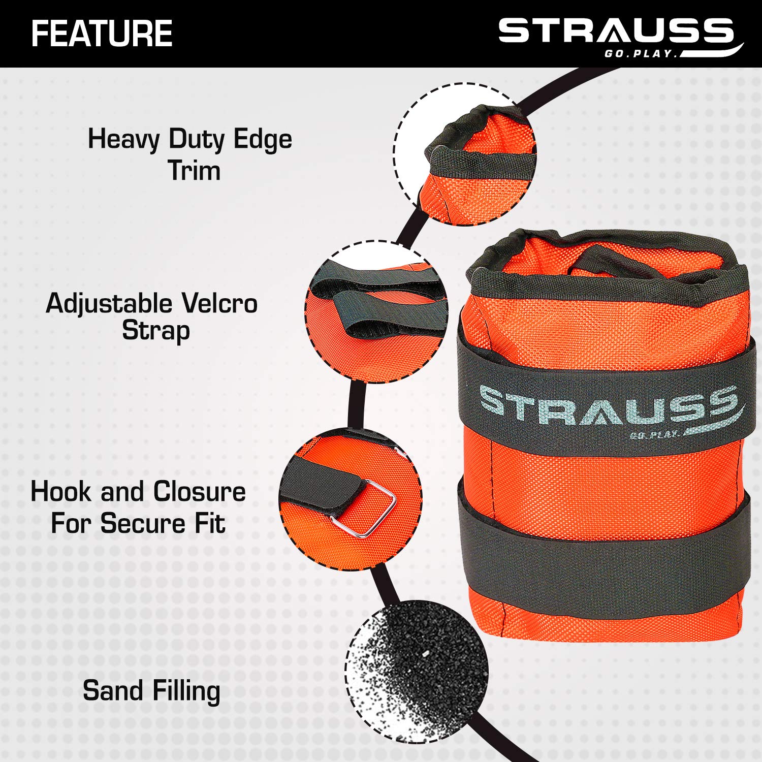 Strauss Adjustable Ankle/Wrist Weights 5 KG X 2 | Ideal for Walking, Running, Jogging, Cycling, Gym, Workout & Strength Training | Easy to Use on Ankle, Wrist, Leg, (Orange)