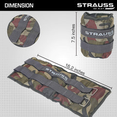 Strauss Adjustable Ankle/Wrist Weights 2 KG X 2 | Ideal for Walking, Running, Jogging, Cycling, Gym, Workout & Strength Training | Easy to Use on Ankle, Wrist, Leg, (Camouflage)