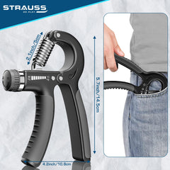 Strauss Adjustable Hand Grip| Adjustable Resistance (10KG - 40KG) | Hand Gripper for Home & Gym Workouts | Perfect for Finger & Forearm Hand Exercises & Strength Building for Men & Women (Black)