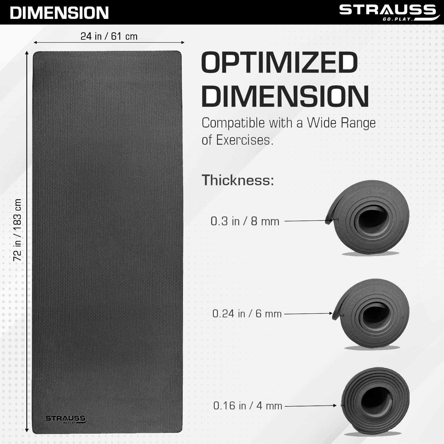 Strauss Anti Skid EVA Yoga Mat with Carry Bag, 4mm, (Black)