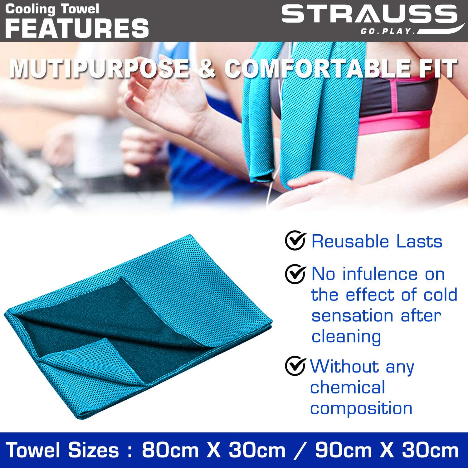 STRAUSS Cooling Towel, 80 cm, (Sky Blue)