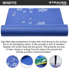 Strauss Yoga Mat Floral, 6 mm (Blue)