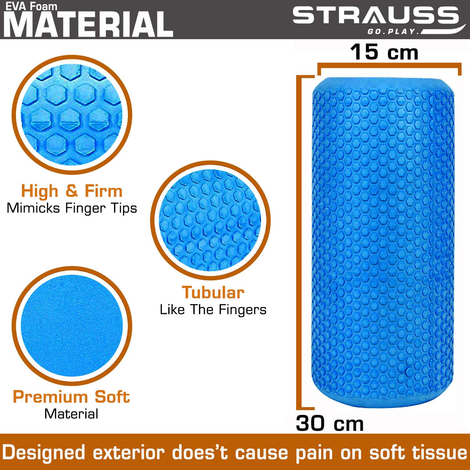Strauss Yoga Foam Roller, 30cm (Blue) and Yoga Block (Blue/Grey)