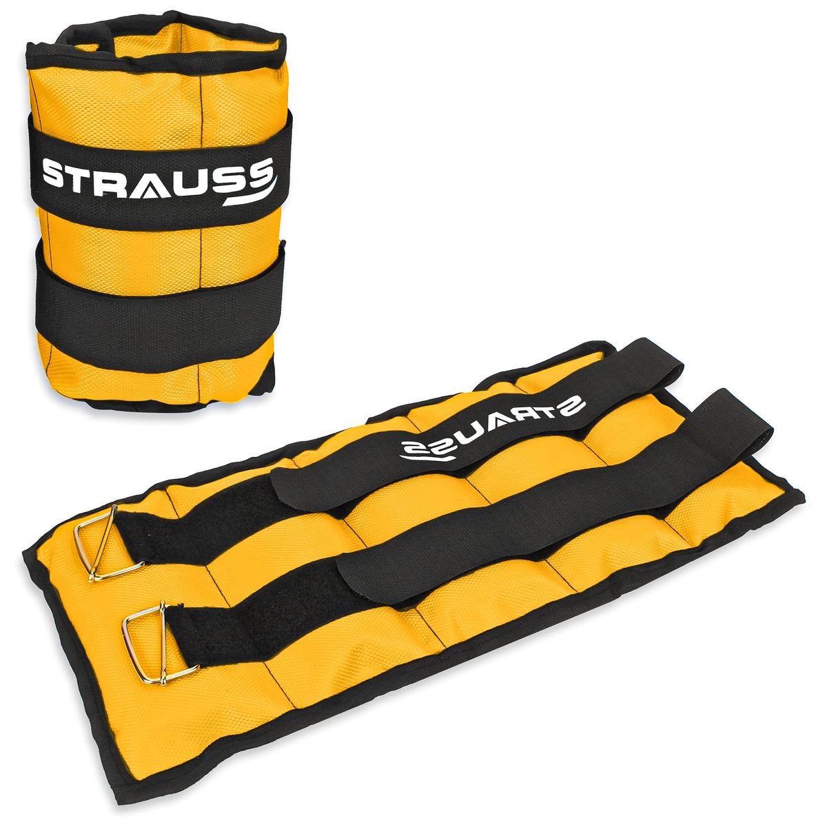 Strauss Adjustable Ankle/Wrist Weights 1.5 KG X 2 | Ideal for Walking, Running, Jogging, Cycling, Gym, Workout & Strength Training | Easy to Use on Ankle, Wrist, Leg, (Yellow)