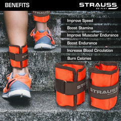 Strauss Adjustable Ankle/Wrist Weights 0.5 KG X 2 | Ideal for Walking, Running, Jogging, Cycling, Gym, Workout & Strength Training | Easy to Use on Ankle, Wrist, Leg, (Orange)
