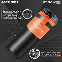 Strauss Heavy Duty PVC Leather Filled Gym Punching Bag, 3 Feet, (Black/Orange)