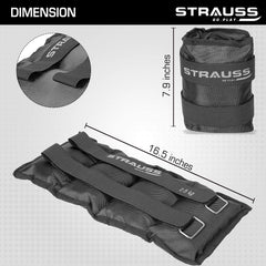 Strauss Adjustable Ankle/Wrist Weights 2.5 KG X 2 | Ideal for Walking, Running, Jogging, Cycling, Gym, Workout & Strength Training | Easy to Use on Ankle, Wrist, Leg, (Black)
