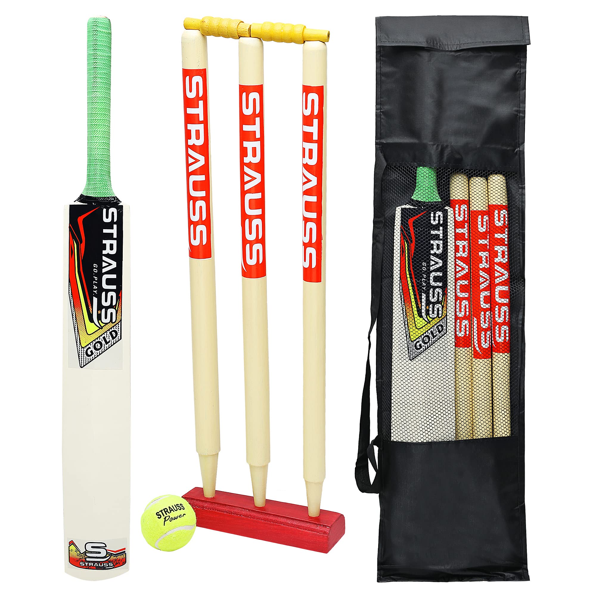Strauss Cricket Kit, Size- 6 (Popular Willow bat+3 Stumps+Holder+1 Ball+Carry Bag)