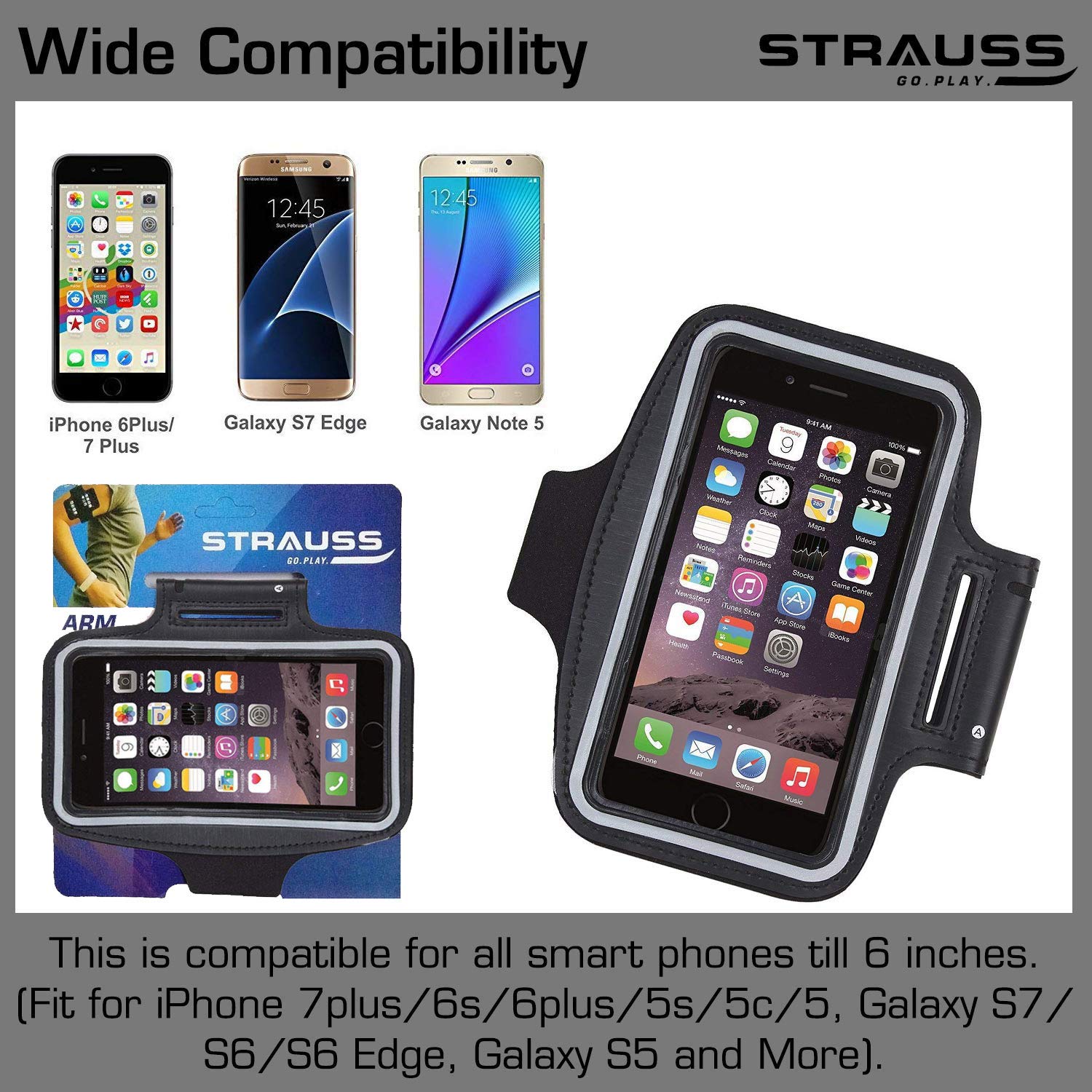 Strauss Sports Mobile Arm Band, (Black)