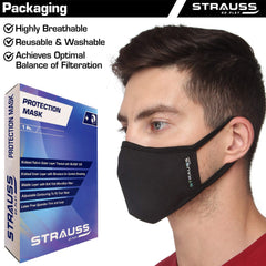 STRAUSS Unisex Anti-Bacterial Protection Mask, Non Vent, Large, (Black)