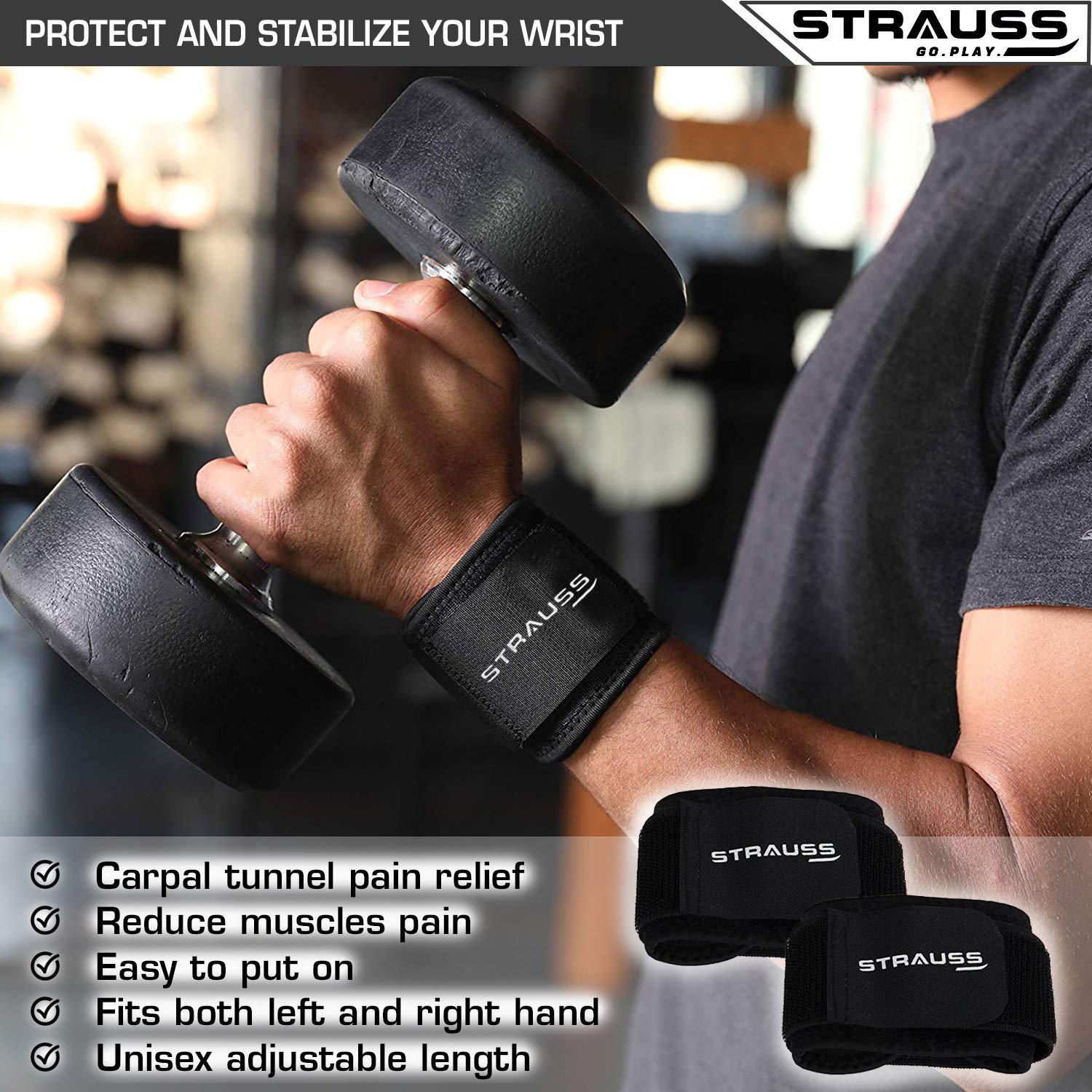 Strauss Wrist Support, Pair (Free Size, Black)