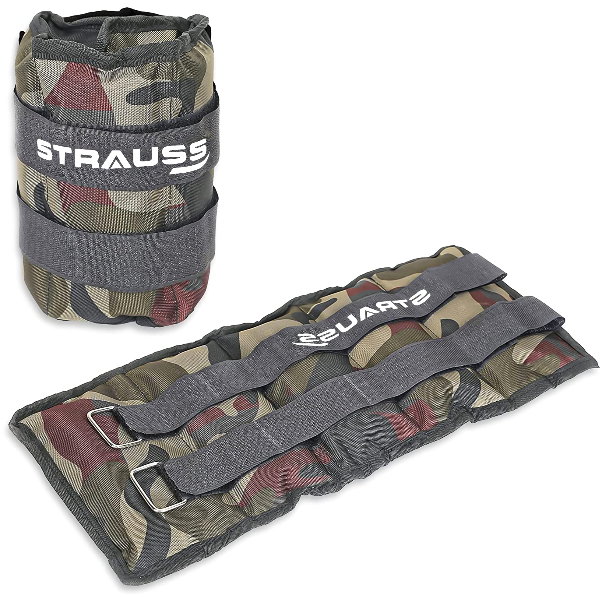 Strauss Adjustable Ankle/Wrist Weights 1.5 KG X 2 | Ideal for Walking, Running, Jogging, Cycling, Gym, Workout & Strength Training | Easy to Use on Ankle, Wrist, Leg, (Camouflage)