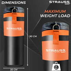 Strauss Heavy Duty PVC Leather Filled Gym Punching Bag, 3 Feet, (Black/Orange)