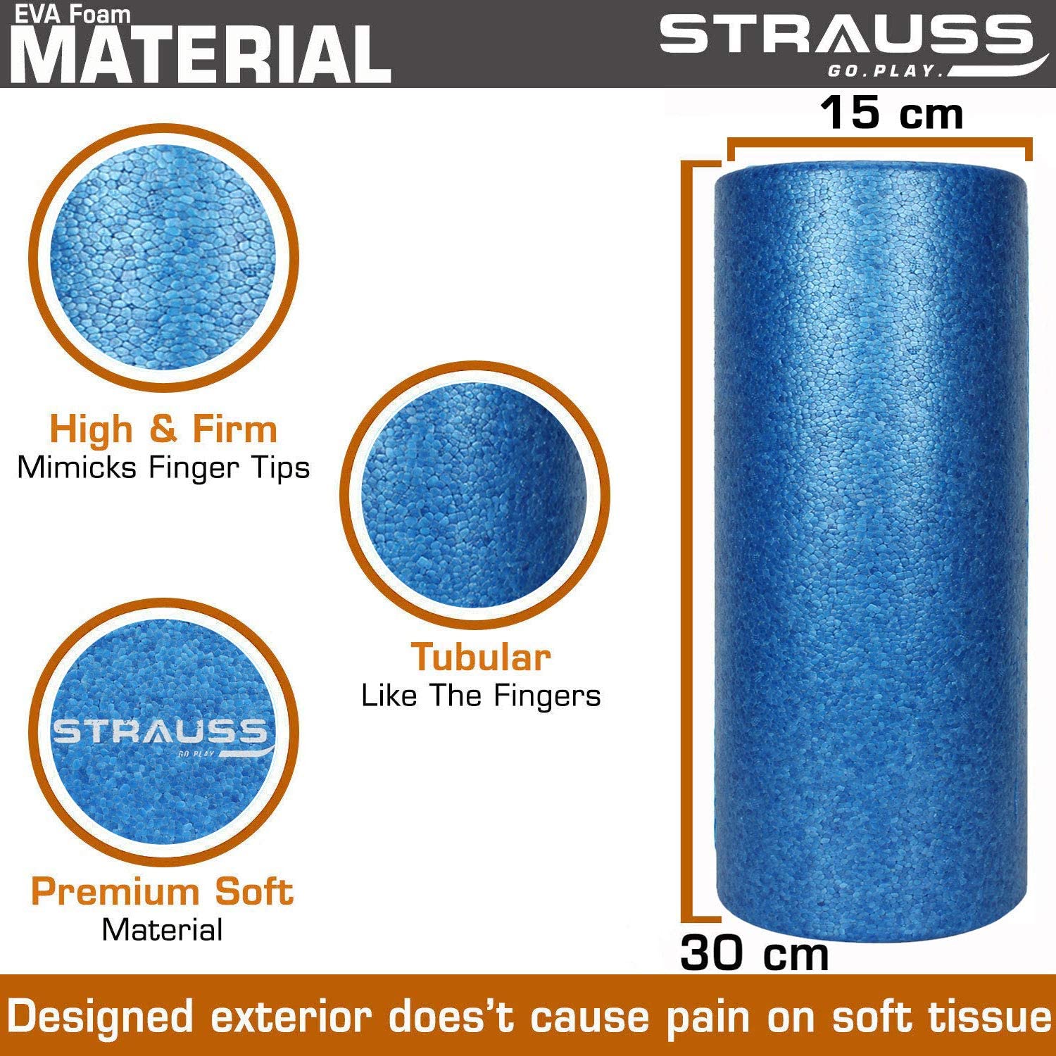 Strauss Yoga Foam Roller, 30 cm, (Black)
