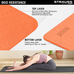 Strauss TPE Yoga Mat | Exercise Mat For Home Workout, Gym and Yoga Sessions | Anti Slip Gym Mat | Workout Mat For Men, Women and Kids | Yoga Mat With Carry Strap | Thickness: 8MM,(Orange)