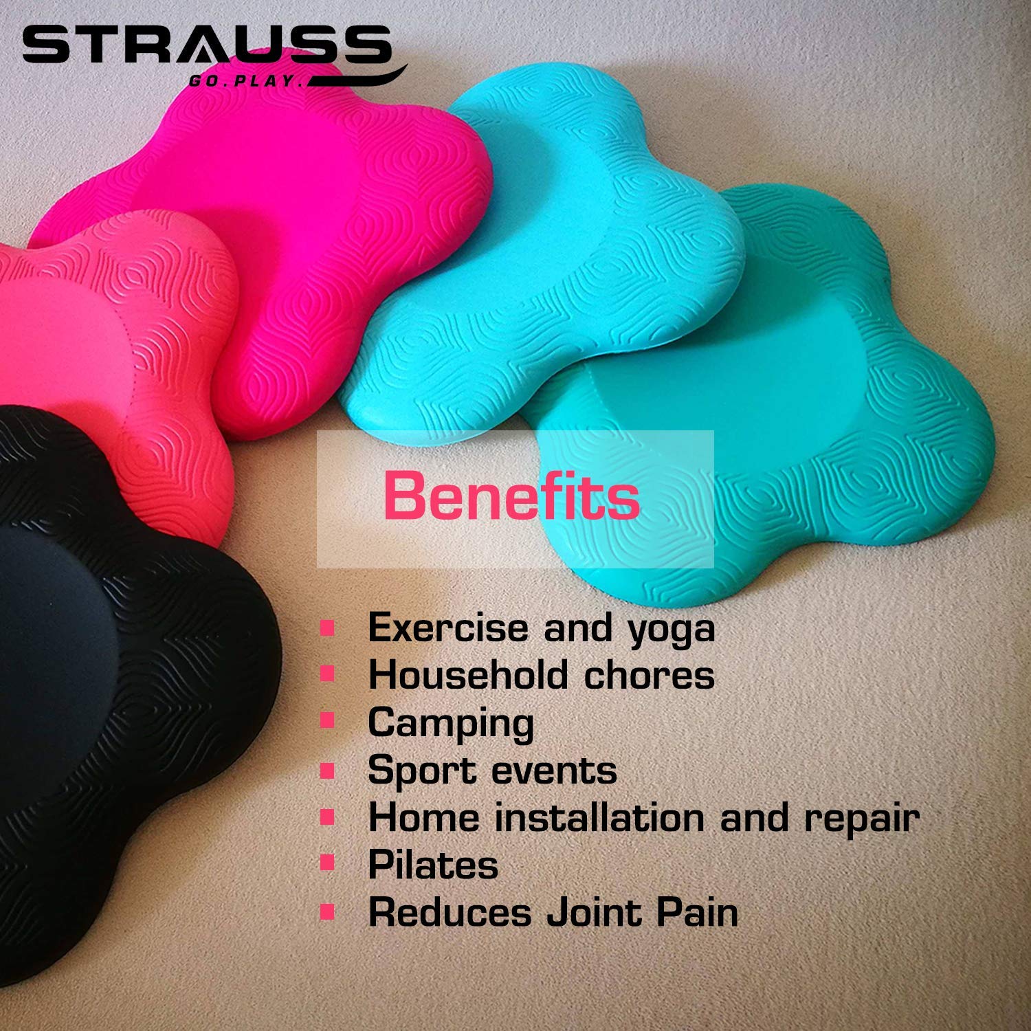 Strauss TPE Eco Friendly Dual Layer Yoga Mat, 6 mm (Pink) and Yoga Knee Pad Cushions, (Pink)