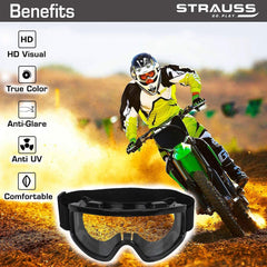 STRAUSS Adjustable Offroad Motorbike | ATV/Dirt Bike Transparent Goggle (Pack of 2)