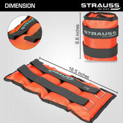 Strauss Adjustable Ankle/Wrist Weights 5 KG X 2 | Ideal for Walking, Running, Jogging, Cycling, Gym, Workout & Strength Training | Easy to Use on Ankle, Wrist, Leg, (Orange)