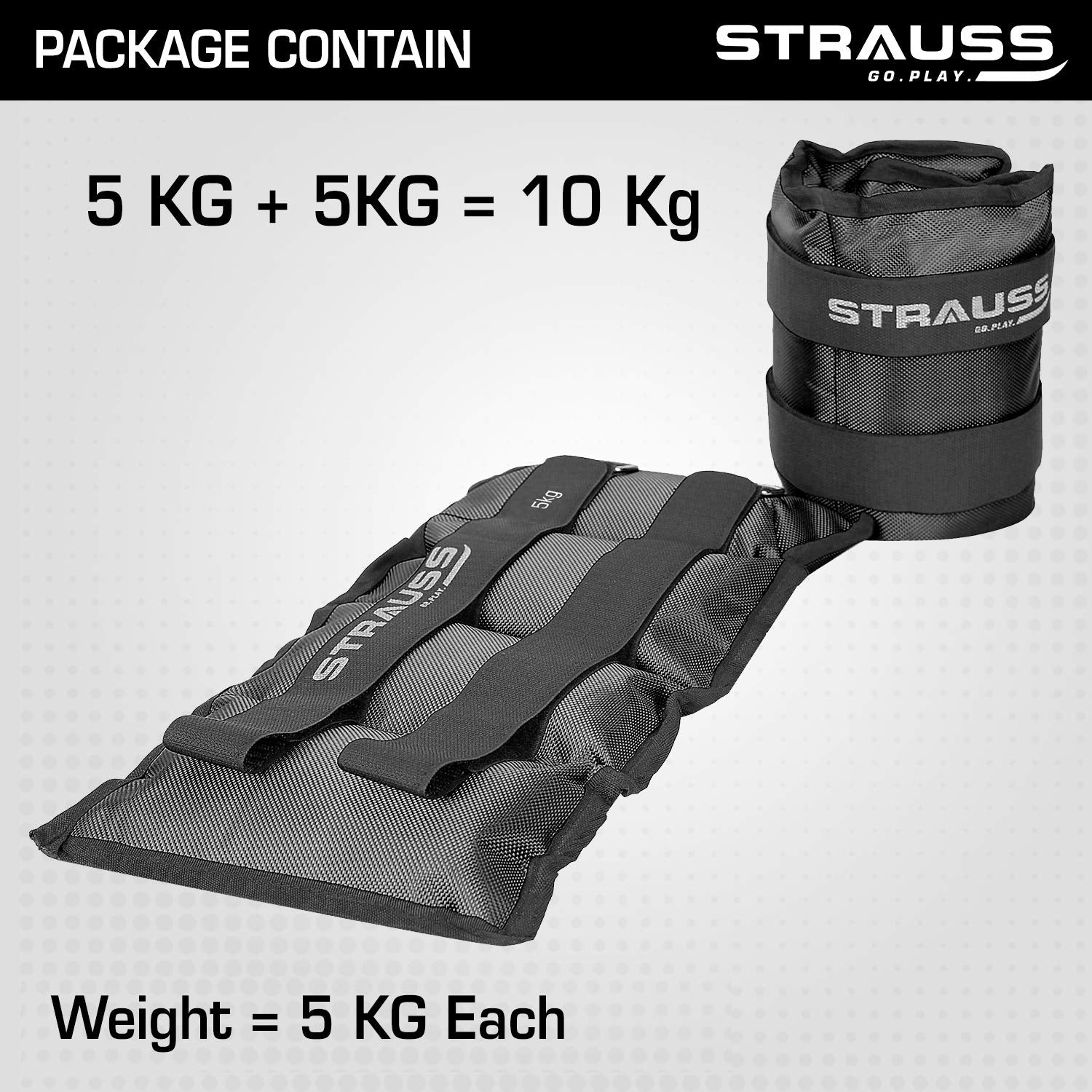 Strauss Ankle Weight, 5 Kg (Each), Pair, (Black)