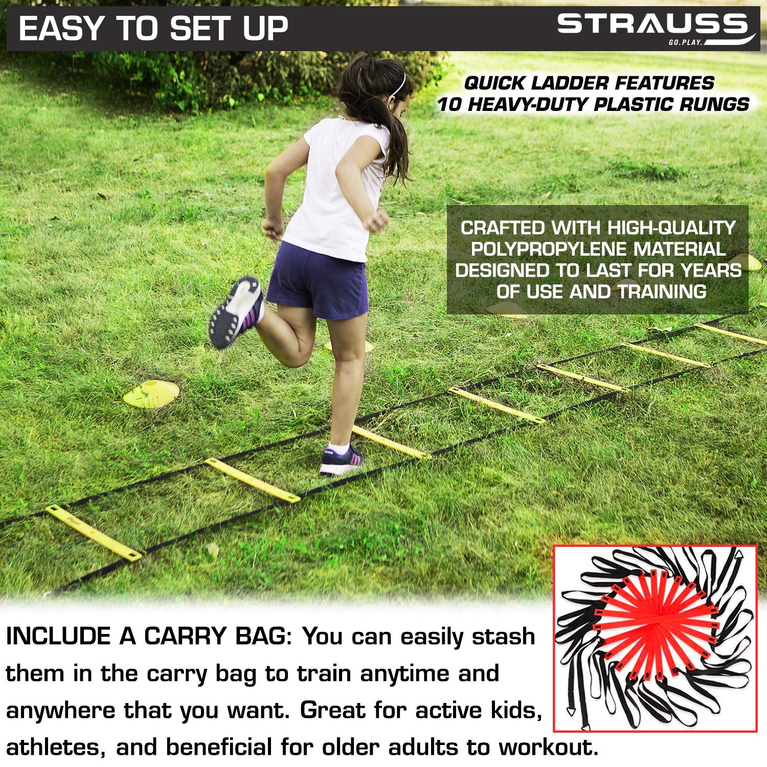 Strauss Adjustable Agility Ladder, (Red)