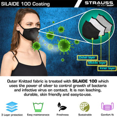 STRAUSS Unisex Anti-Bacterial Protection Mask, Black Vent, Large, (Black)