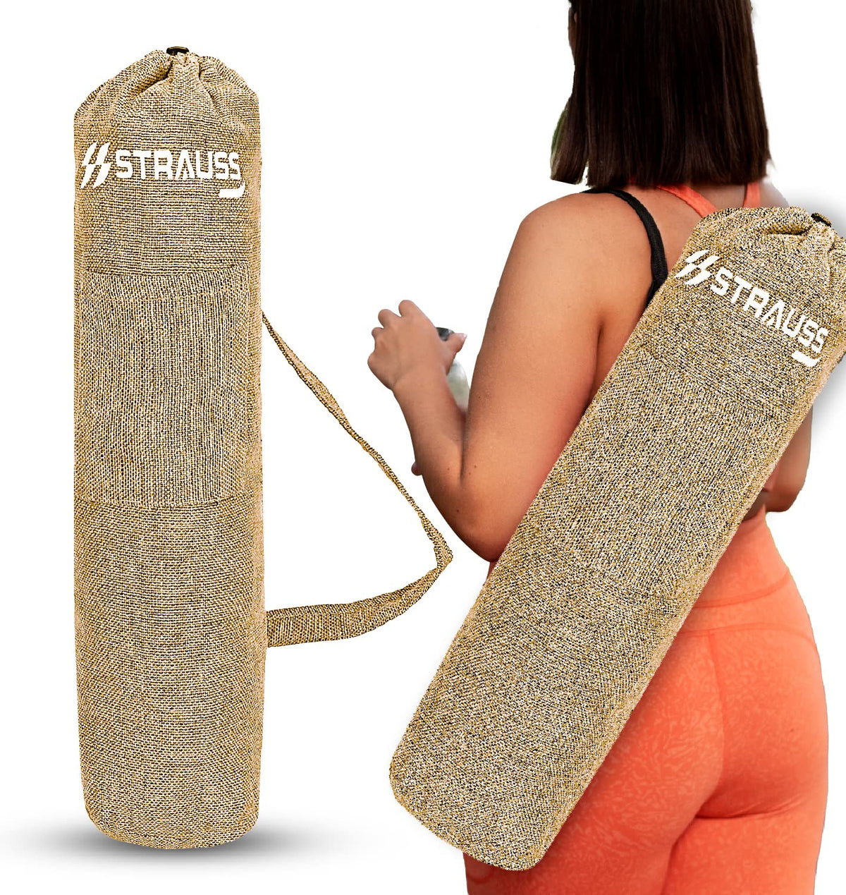 STRAUSS Jute Yoga Mat Bag with Shoulder Strap, (Beige)