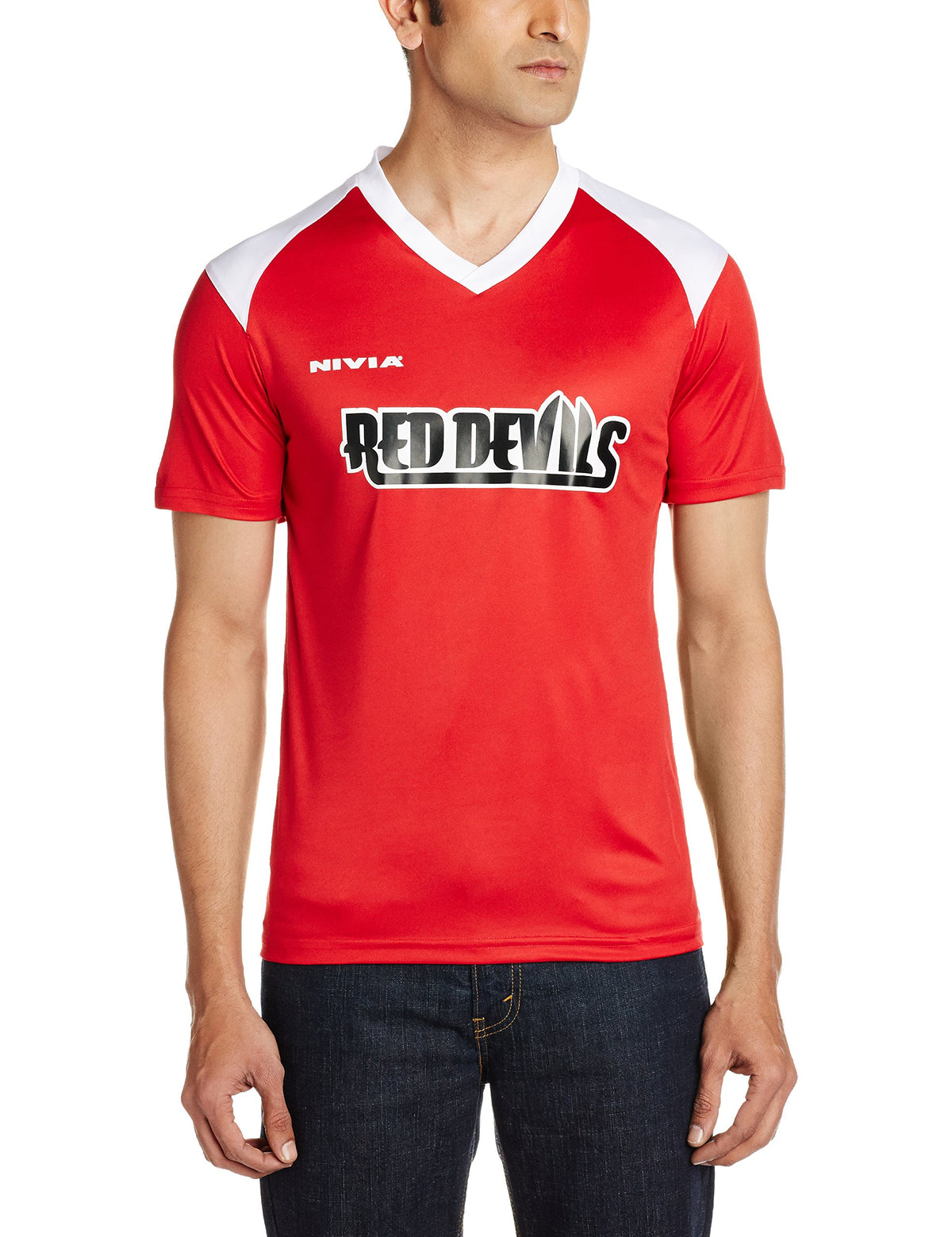 Nivia Red Devils Club T-Shirt, Small (Red/White)