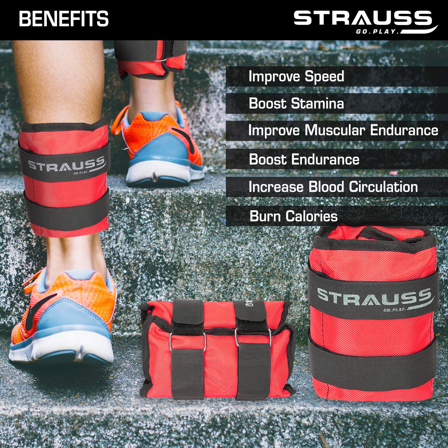 Strauss Ankle Weight, 5 Kg (Each), Pair, (Red)