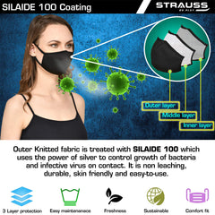 STRAUSS Unisex Anti-Bacterial Protection Mask, Non Vent, Large, (Black)